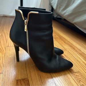 LANVIN Black Leather Stiletto Ankle Boots w/ Gold Zipper || Italian 40 || US 9.5